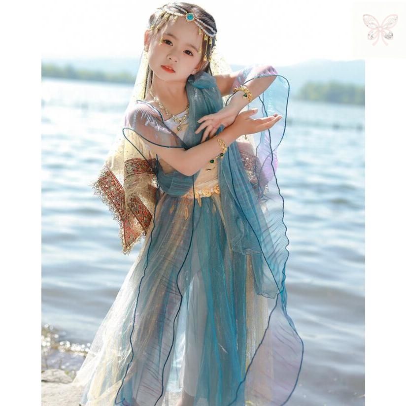 アラビアン衣装 子供 ジャスミン風 ダンス衣装 女の子 敦煌古典舞踊 中華 飛天 飄々 ダンス 衣装 アラジン プリンセス 全身アラビアンコス