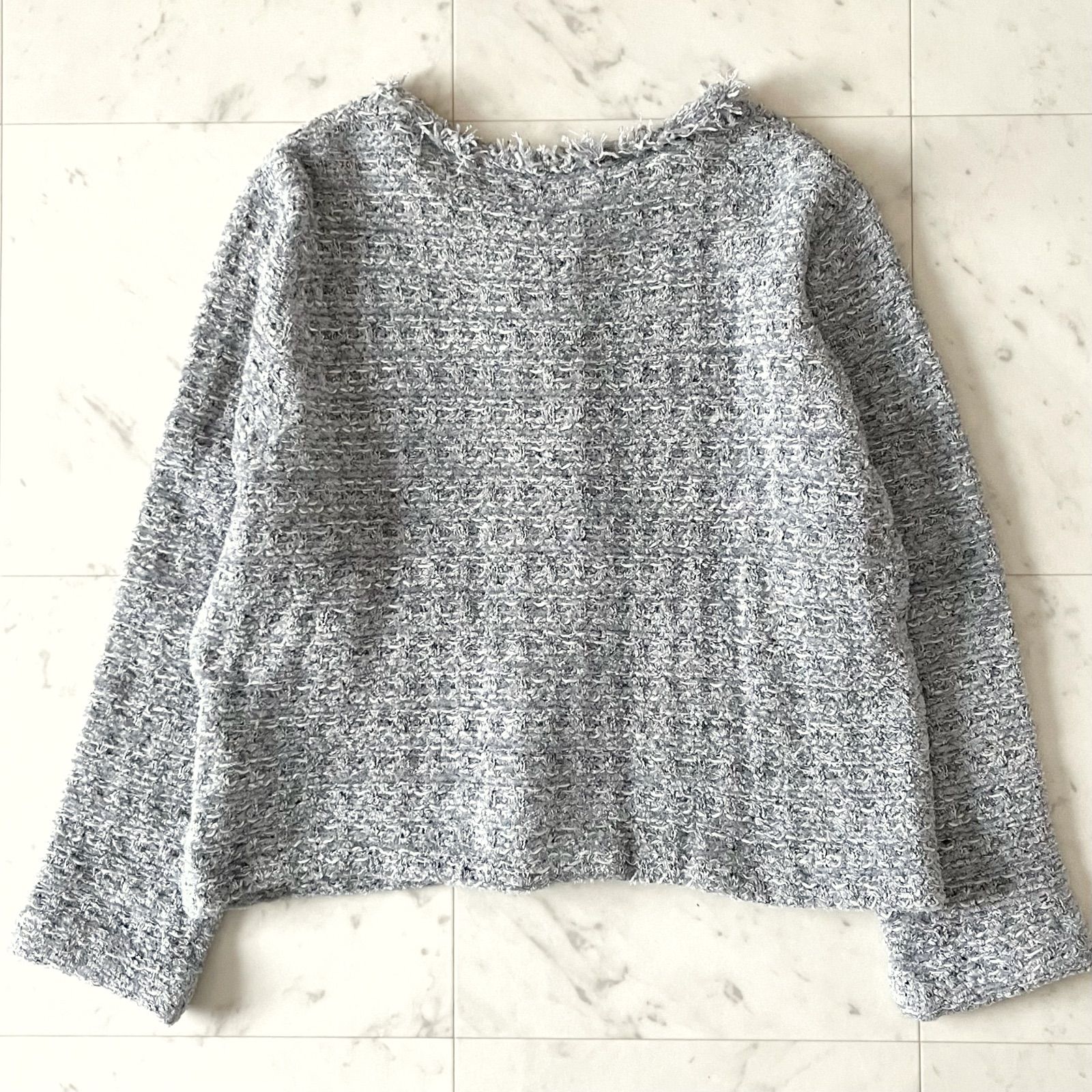 美品＊23区 フリンジノーカラージャケット 46 XXL シルク混 ラメ混