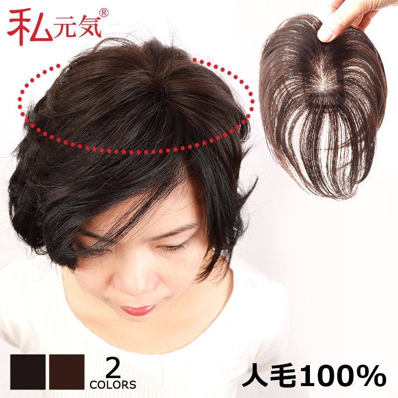 私元気 人毛 部分ウィッグ【18cm】 人毛 頭頂部 つむじ ヘアピース