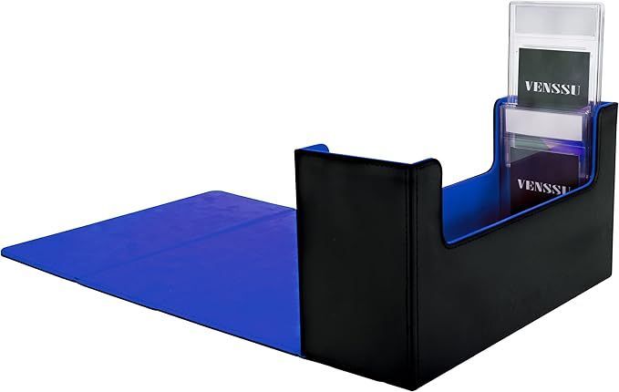 PSA BGS 鑑定カード用ケース スクリューダウン 収納ボックス デッキケース カードケース トレカケース 保管 PU レザー Lサイズ(40枚収納， 黒内装青)