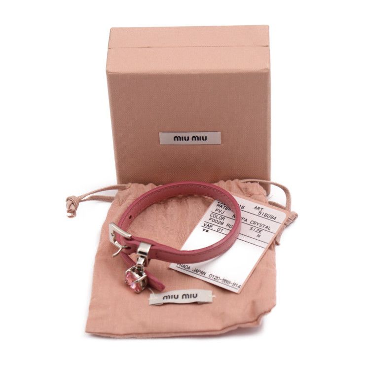 ミュウミュウ　miumiu マドラスレザーブレスレット　ピンク MIUMIU ミュウミュウ ブレスレット 51B094 レザー クリスタル ROSA