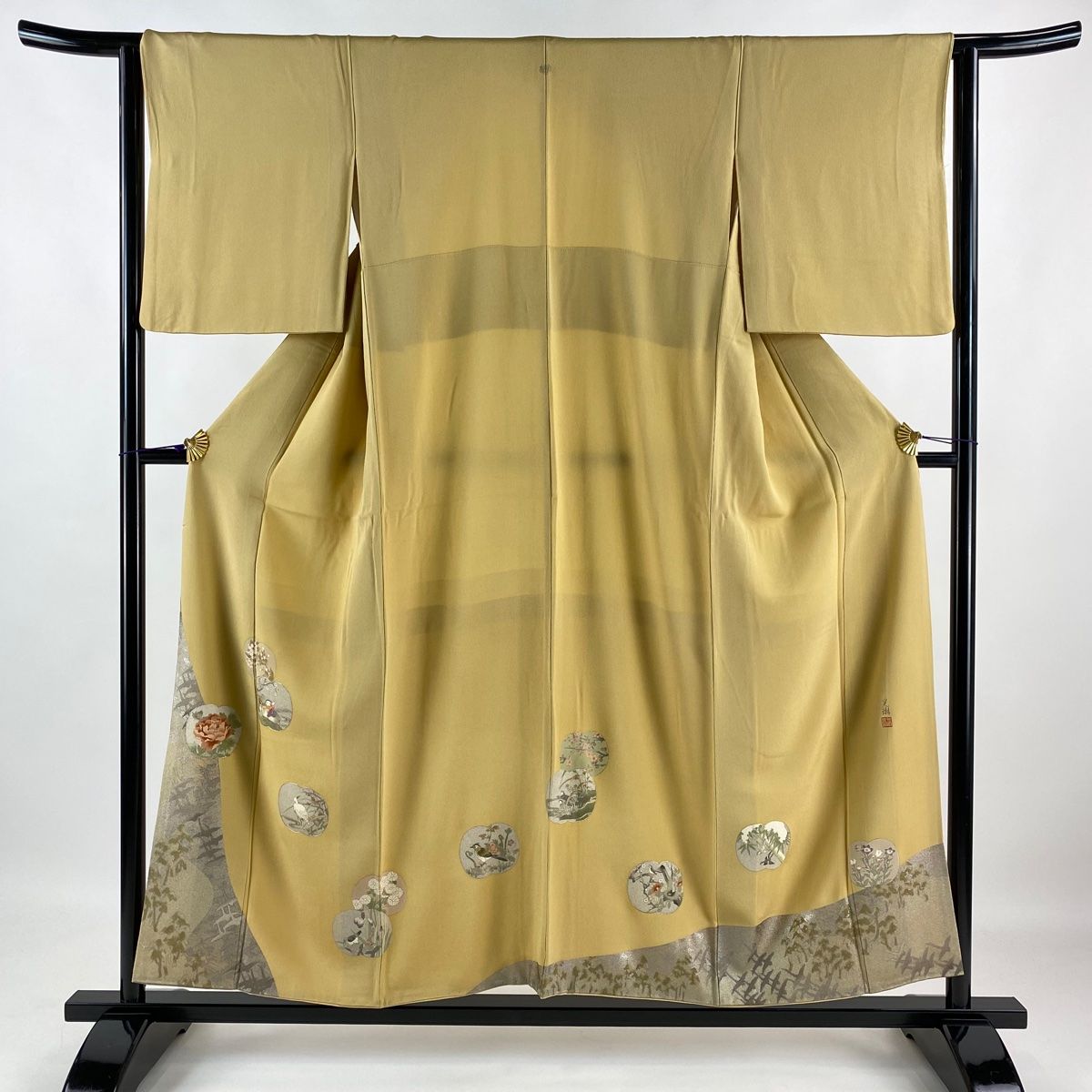 色留袖 正絹 松尾光琳 花鳥模様 身丈161.5cm 裄丈64.5cm 色留袖