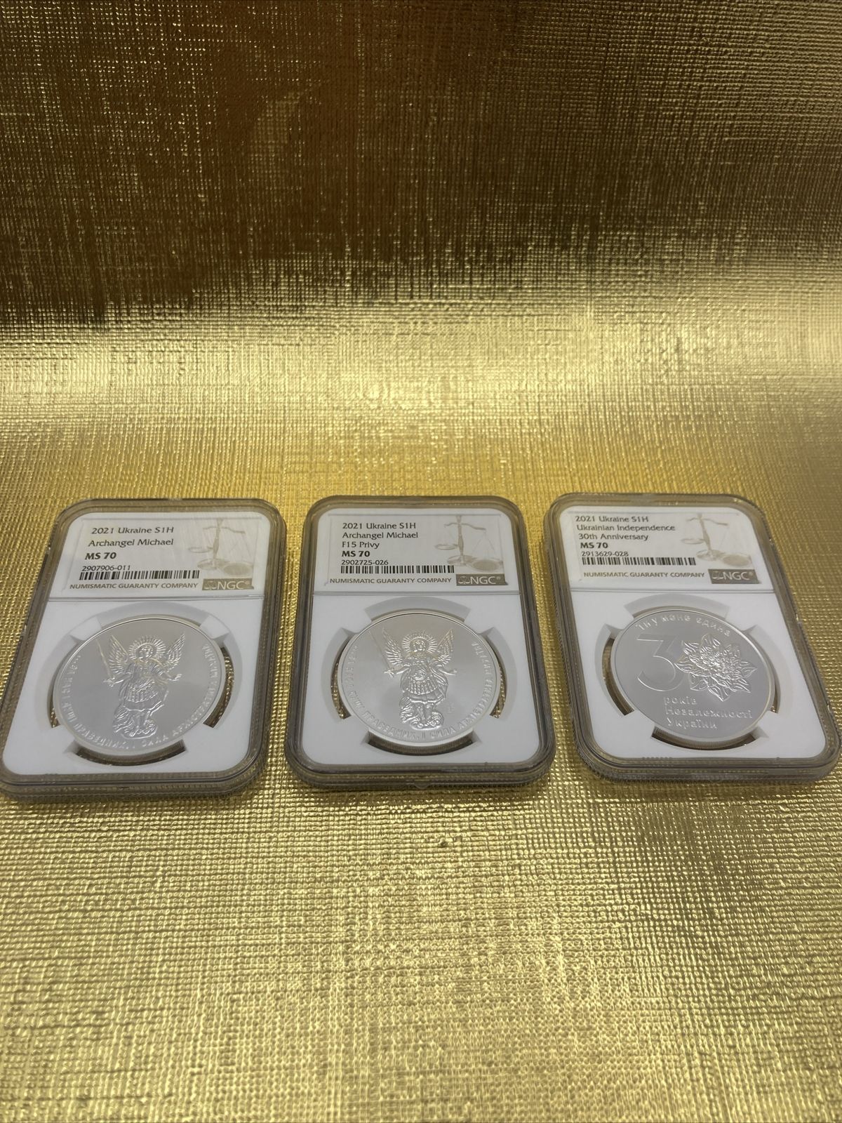 2021 Ukraine Archangel Michael. Lot Of 3 Coins. Full set f2021.NGC MS70