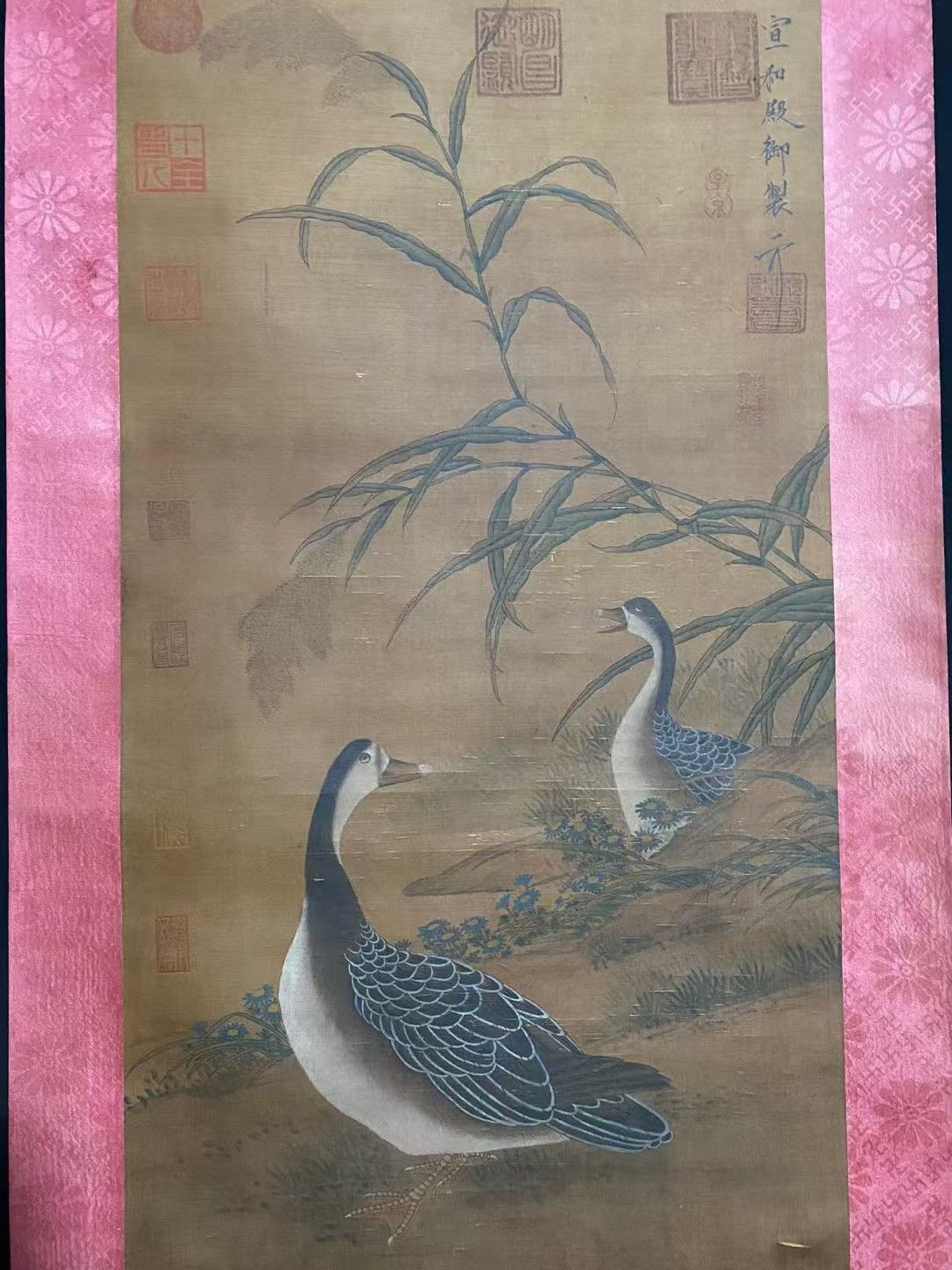 中国古美術.精品三尺中堂画.宋徽宗花鳥画.手描きの作品.実物撮影