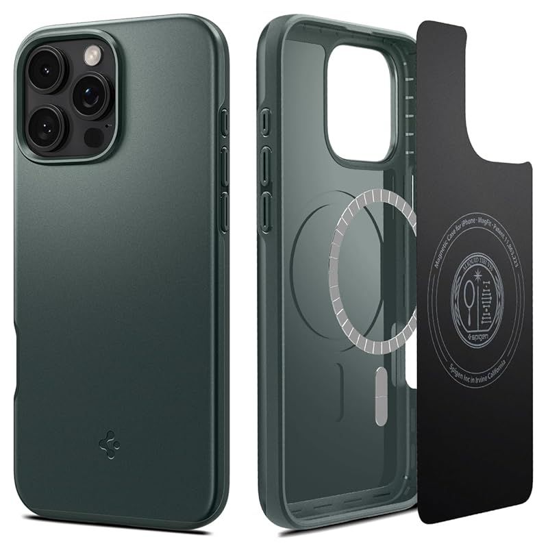 Spigen iPhone 16 Pro Max ケース MagSafe対応 マグネット搭載 米軍MIL規格 マット 薄型 シン・フィット・マグフィット ACS07981 (アビス・グリーン)