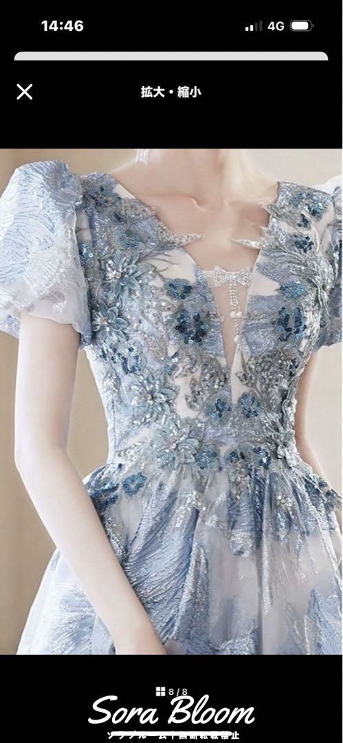 全面にお花のデザインが施されたゴージャスなパフスリーブドレス大人
