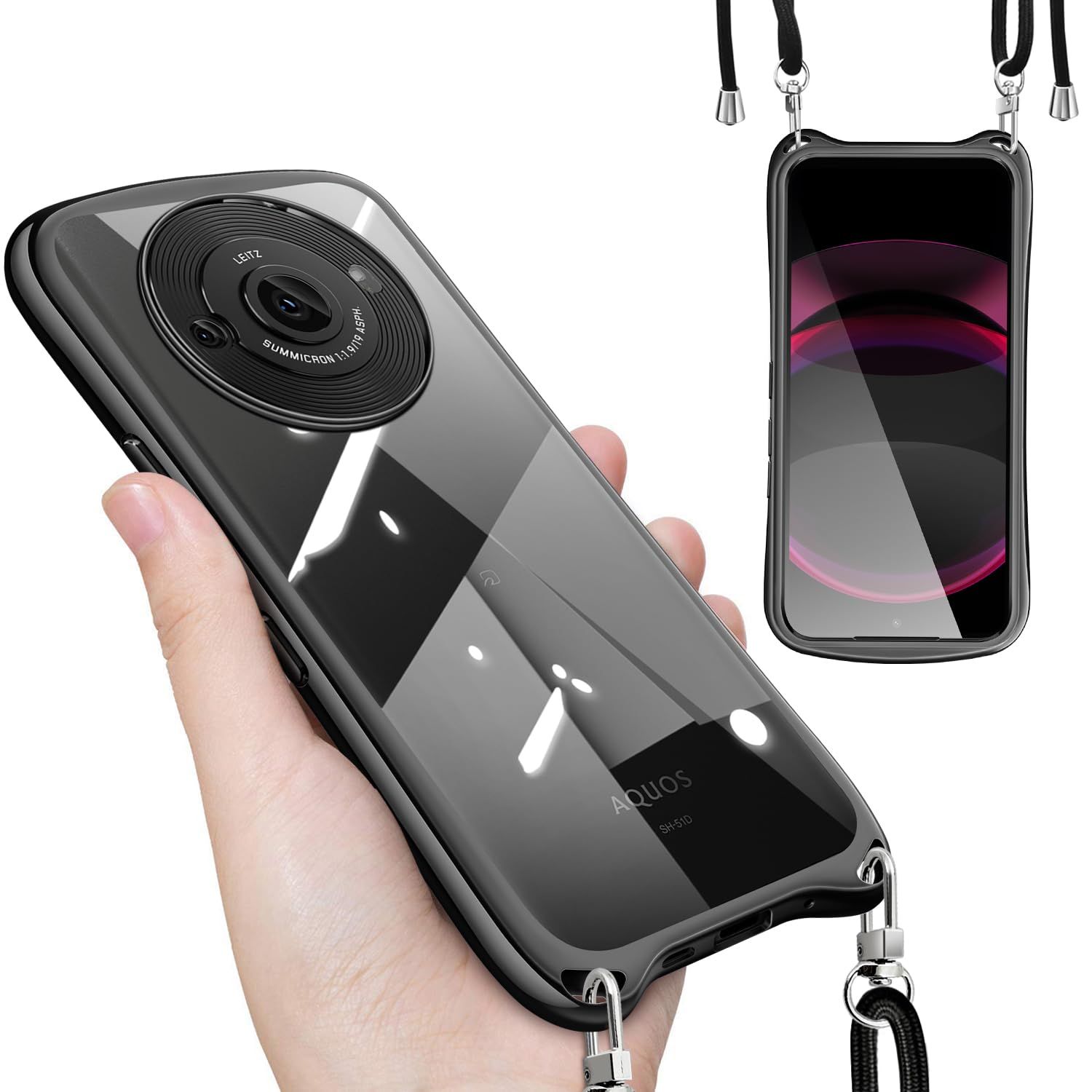 新品 AQUOS R8 pro ケース クリア ショルダー ストラップ付き SH-51D