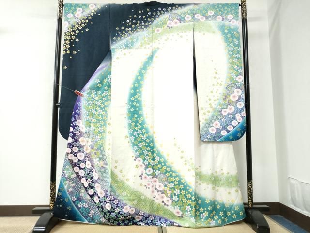 【華やか】⭐️金彩振袖⭐️縮緬⭐️雪輪重ね文様⭐️ 平和屋着物□豪華振袖 駒刺繍 雪輪草花文 金彩 正絹 逸品