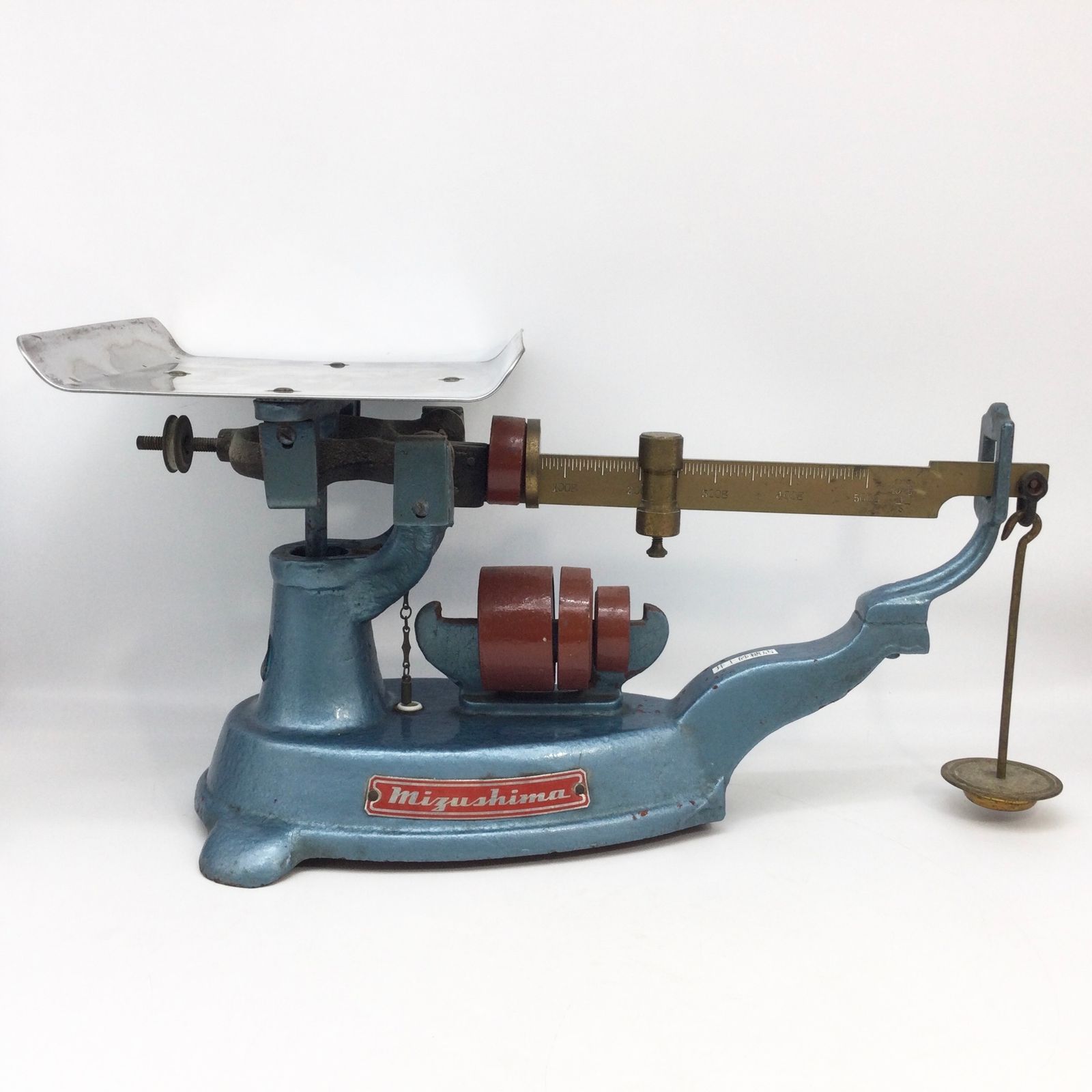 5396 【昭和レトロ】MIZUSHIMA 上皿桿秤 さおはかり 錘付き 上皿天秤