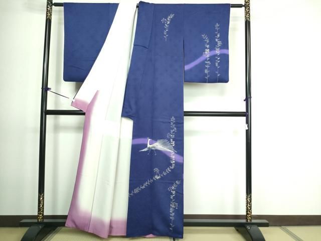 平和屋着物▽訪問着　単衣　紬地　流水枝葉文　暈し染め　金彩　正絹　逸品　未使用　AAAY9411jh 平和屋着物▽訪問着 単衣 紬地 流水枝葉文 暈し染め