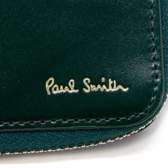 ポールスミス Paul Smith ラウンドジップ コンパクトウォレット コードバン / レザー BPS625 二つ折り財布 ラウンドファスナー ミディアムウォレット 札入れ メンズ レディース ダークグリーン 中古 mbe25016