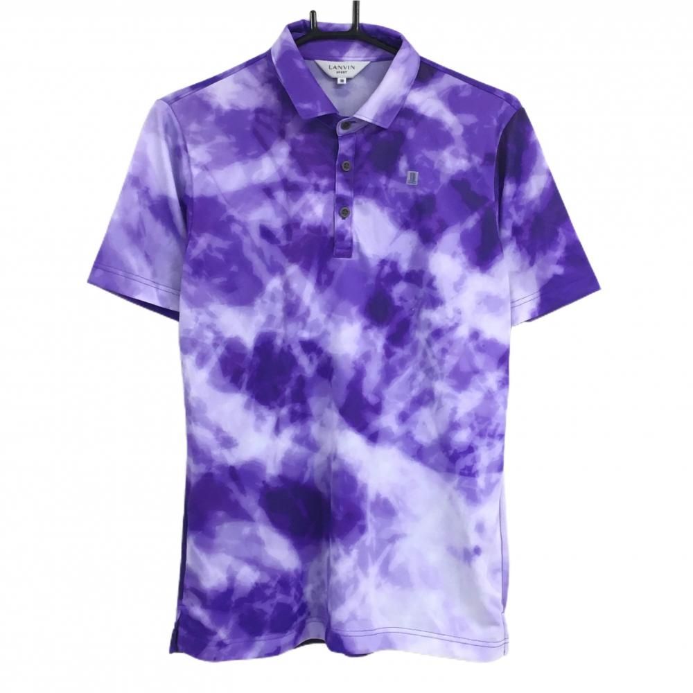 ランバンスポール 半袖ポロシャツ パープル×白 総柄 ロゴ刺しゅう メンズ 38(M) ゴルフウェア LANVIN SPORT