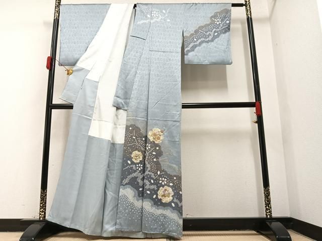 平和屋着物□訪問着 雪輪鴛鴦花文 暈し染め 金彩 正絹 逸品