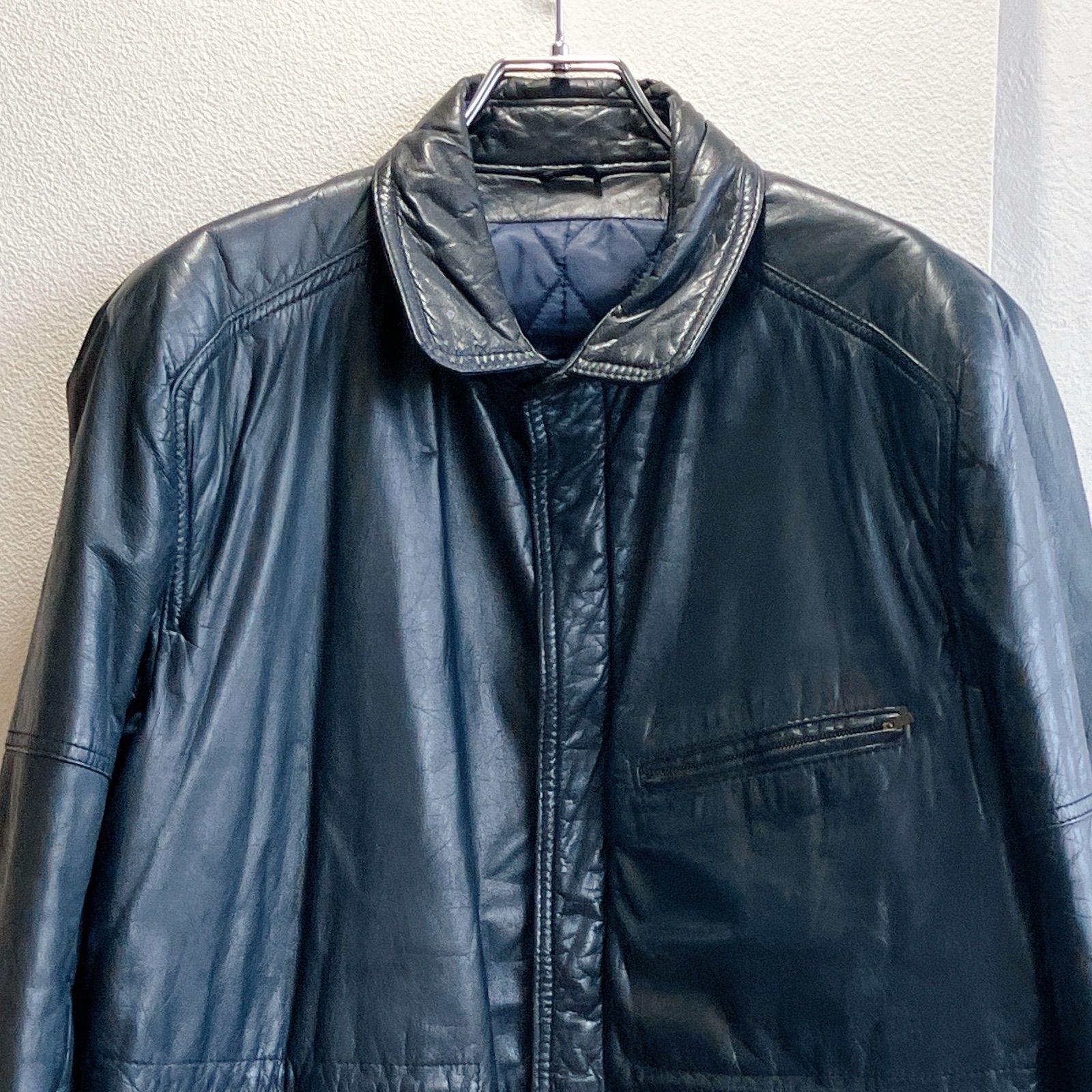 90s ヴィンテージ レザージャケット 古着 maxini】ヴィンテージ レザー&ニット コンビネーション ジップ