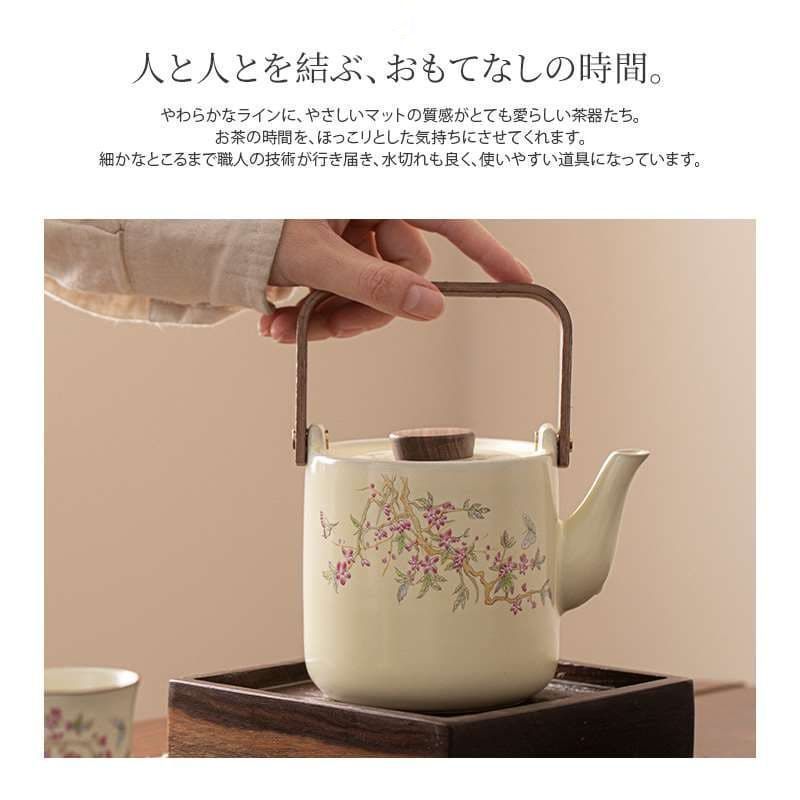 新しい未使用 ティーポット 600ml 茶杯 2点セット お花