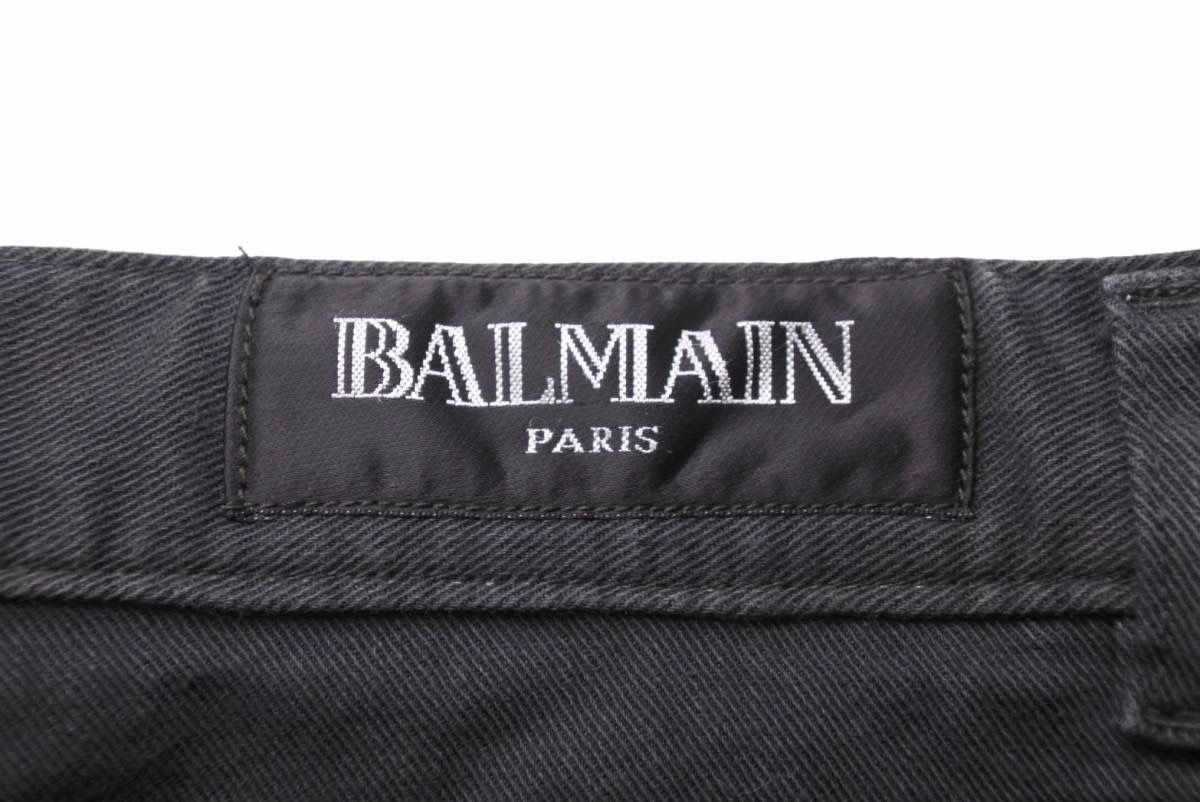 BALMAIN バルマン スキニーパンツ ボトムス ファスナージップ ダメージ加工 ブラック シルバー サイズ32 美品 中古 49571