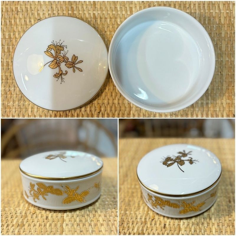 香蘭社 蓋付き 小物入れ 2個セット 直径11cm ペア ルリ金彩 白