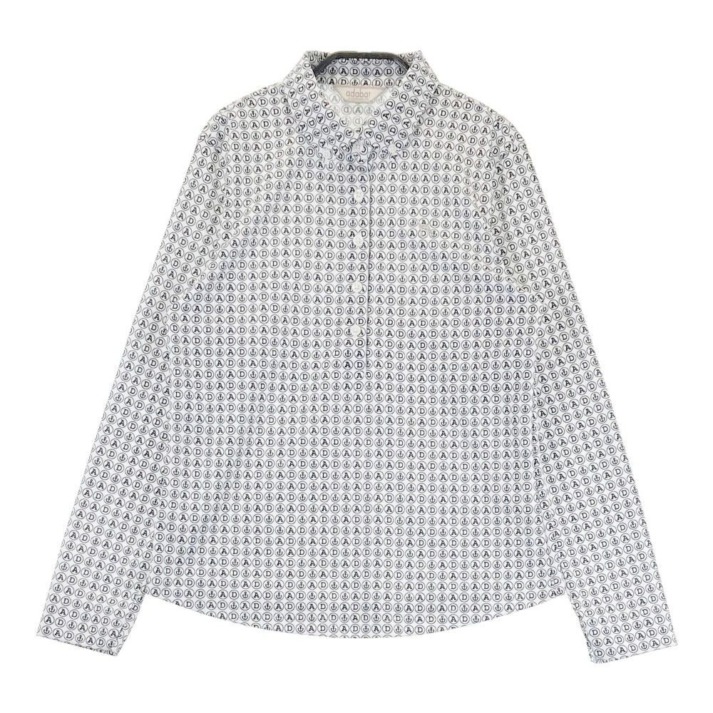 サイズ：38 ADABAT アダバット 長袖ポロシャツ 総柄 ホワイト系