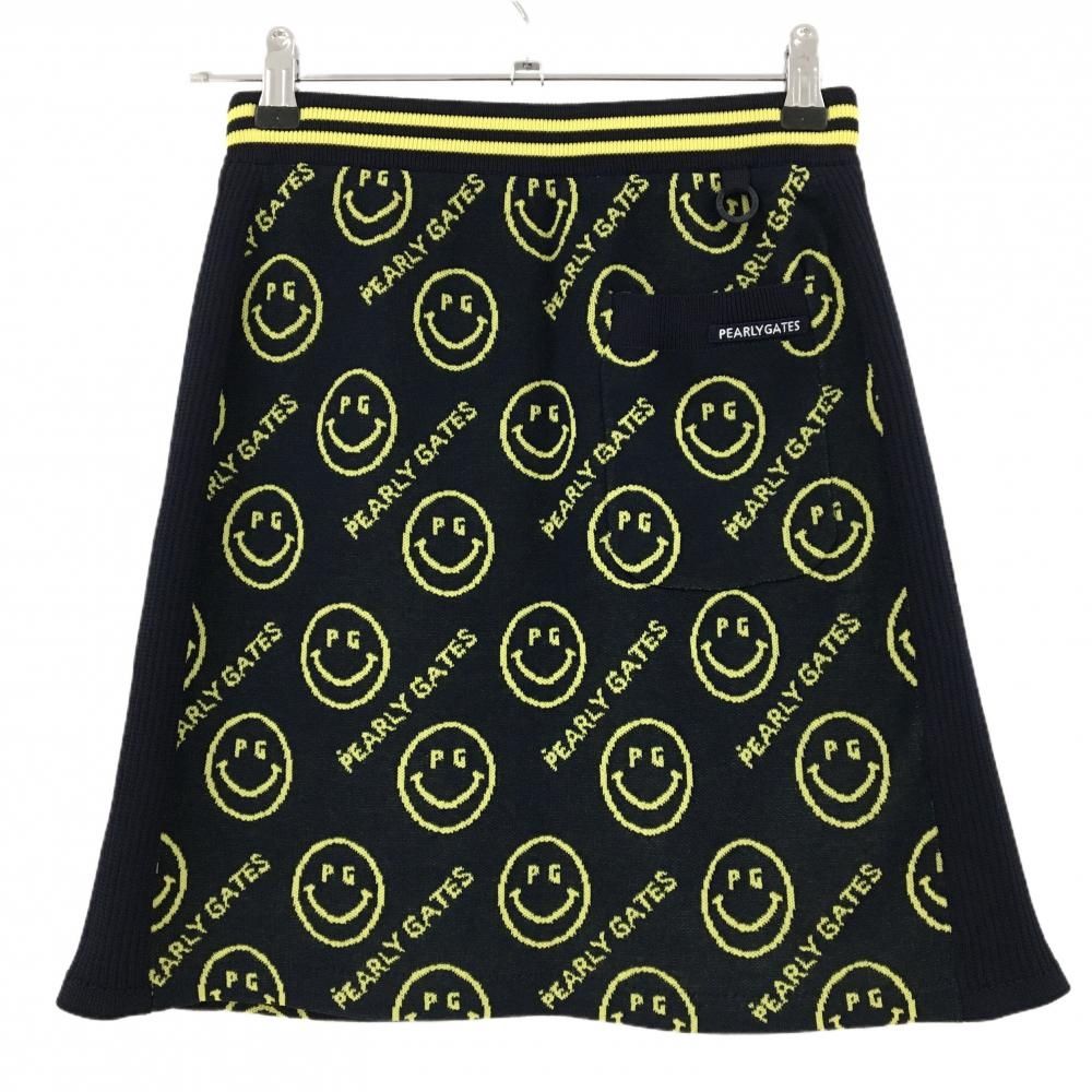 パーリーゲイツ ニットスカート ダークネイビー×イエロー PGニコちゃん ウエストゴム レディース 0 S ゴルフウェア PEARLY GATES