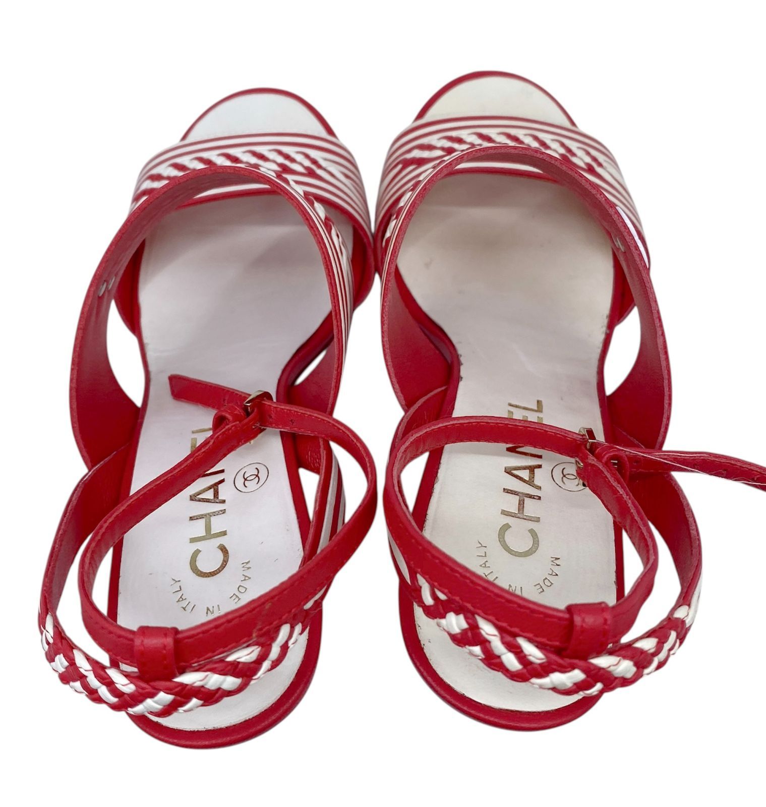 CHANEL シャネル サンダル レザー レッド 赤 ロゴ ココマーク ホワイト  