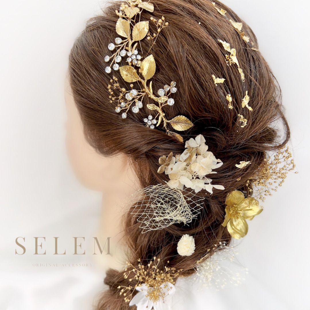 再販〗ゴールドカチューシャ/金箔・お花付き/成人式/結婚式 再販〗ゴールドカチューシャ/金箔・お花付き/成人式/結婚式