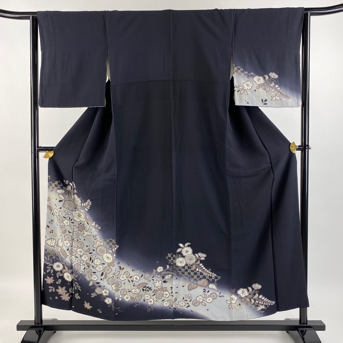 極美品】訪問着 辻が花 正絹 縮緬 袷 紋有り 身丈168 裄72 深紫