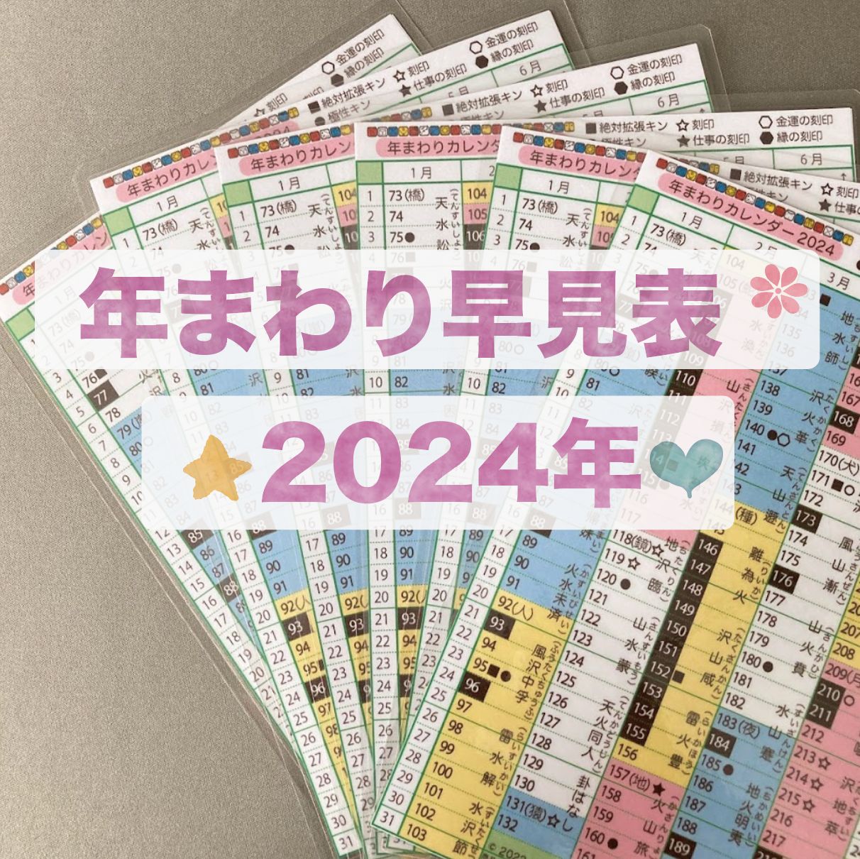 マヤ暦☆「セッション早見表」&「易キーワード」&「2024年まわり」3枚