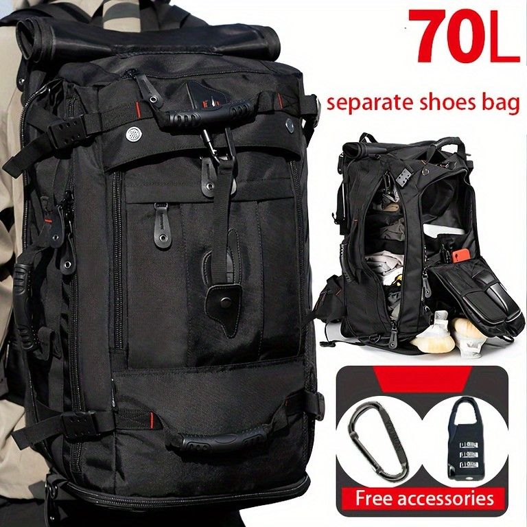 高機能3WAY トラベルリュック 70L 大容量 コンバーチブルダッフルバッグ ノートPC収納 シューズ収納 オックスフォード生地 耐久性 スポーツ ハイキング 旅行 帰省 ギフトに最適 ブラック ブラック70L