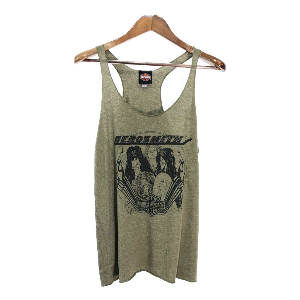 HARLEY DAVIDSON ハーレーダビッドソン AERO SMITH エアロ スミス 半袖Ｔシャツ バンド オリーブ メンズ M相当 古着 U0673