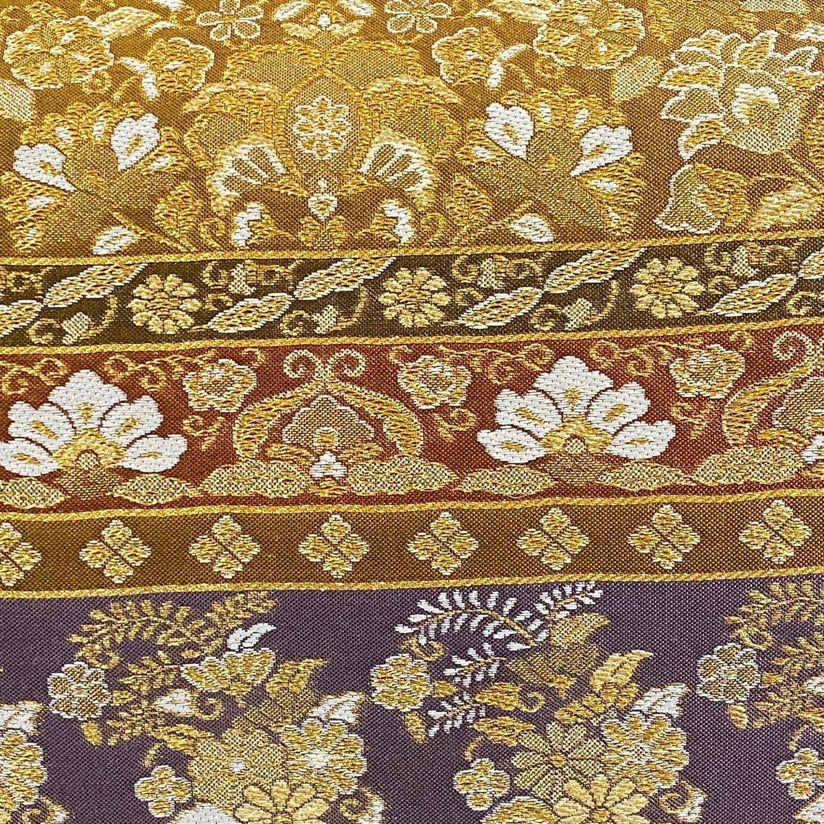 袋帯 美品 秀品 花唐草 段縞 箔 金色 六通 正絹 【中古】 - メルカリ