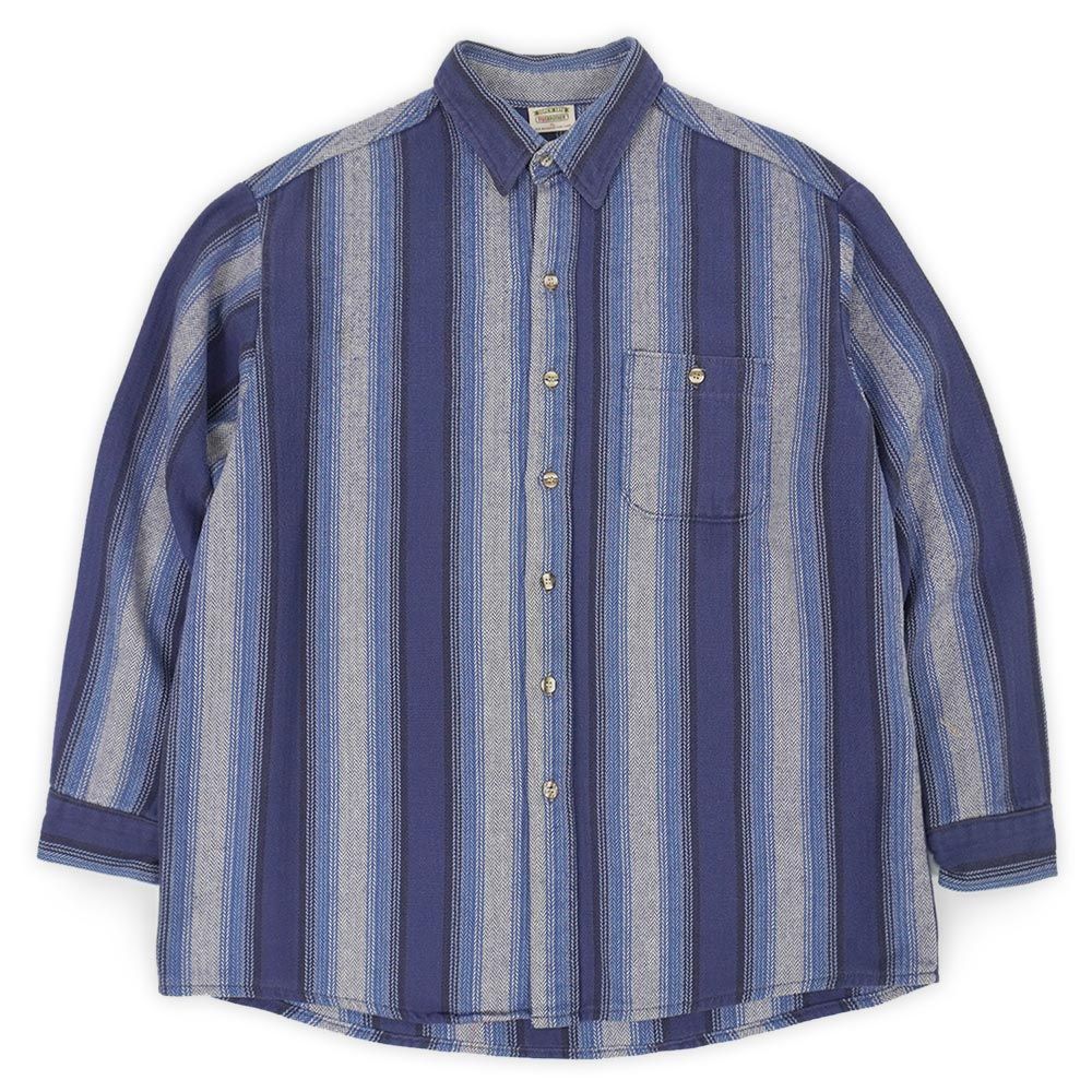 ファイブブラザー FIVE BROTHER 90s 90年代 ヘビーネルシャツ MADE IN USA アメリカ製 ヘリンボーン織り HBT 珍品 ヴィンテージ 古着 メンズ シャツ ネイビー系 マルチストライプ柄 XL【中古】