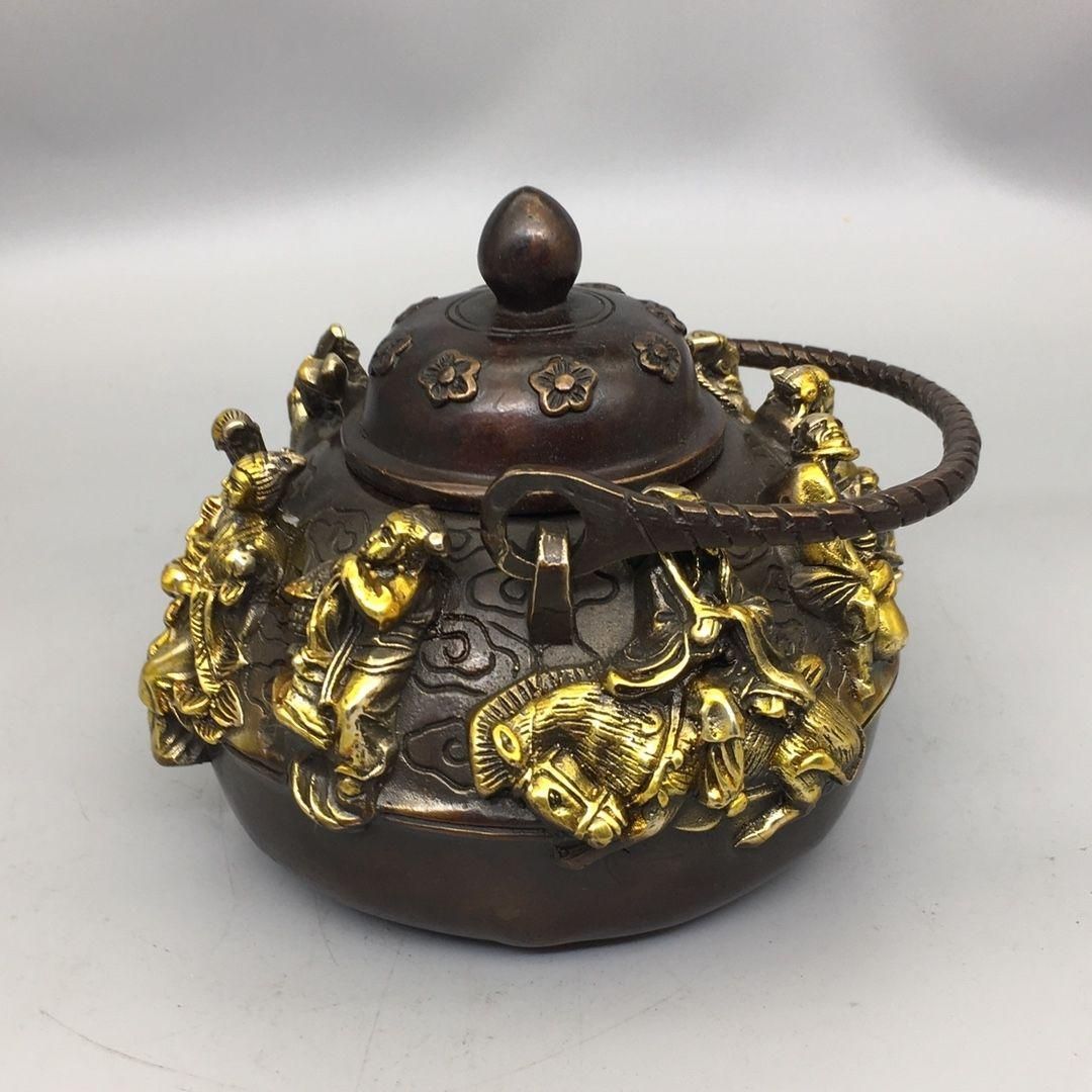 粉彩花鳥富貴長寿提梁壺 茶壺 茶道具 煎茶器装飾品 工芸品 置物 未使用品 銅器 八仙過海提梁壺 茶壺 酒壺 煎茶器 茶道具 装飾品 工芸品