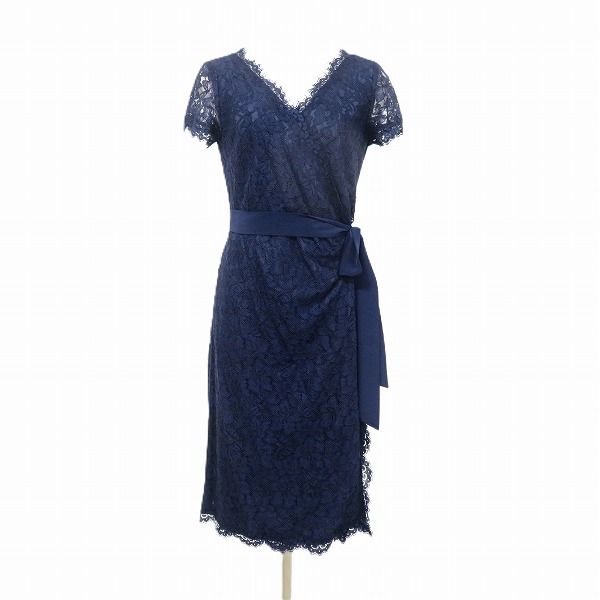 snc ダイアンフォンファステンバーグ DVF ワンピース 半袖 4 紺 レース ラップワンピース レディース 964530