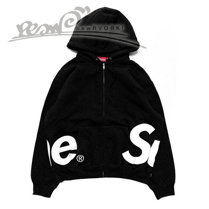 シュプリーム★ビッグロゴパネルジップアップフーディ 送料無料 メンズ ジップアップパーカー ブラック Supreme