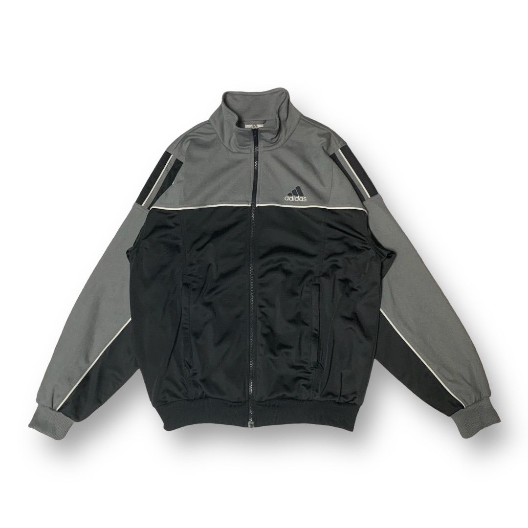 00s adidas Logo Embroidery Track Jacket アディダス トラックジャケット グレー ブラック Mサイズ  パフォーマンスロゴ 刺繍 バックロゴ パイピング 切替 サイバー Y2K ストリート