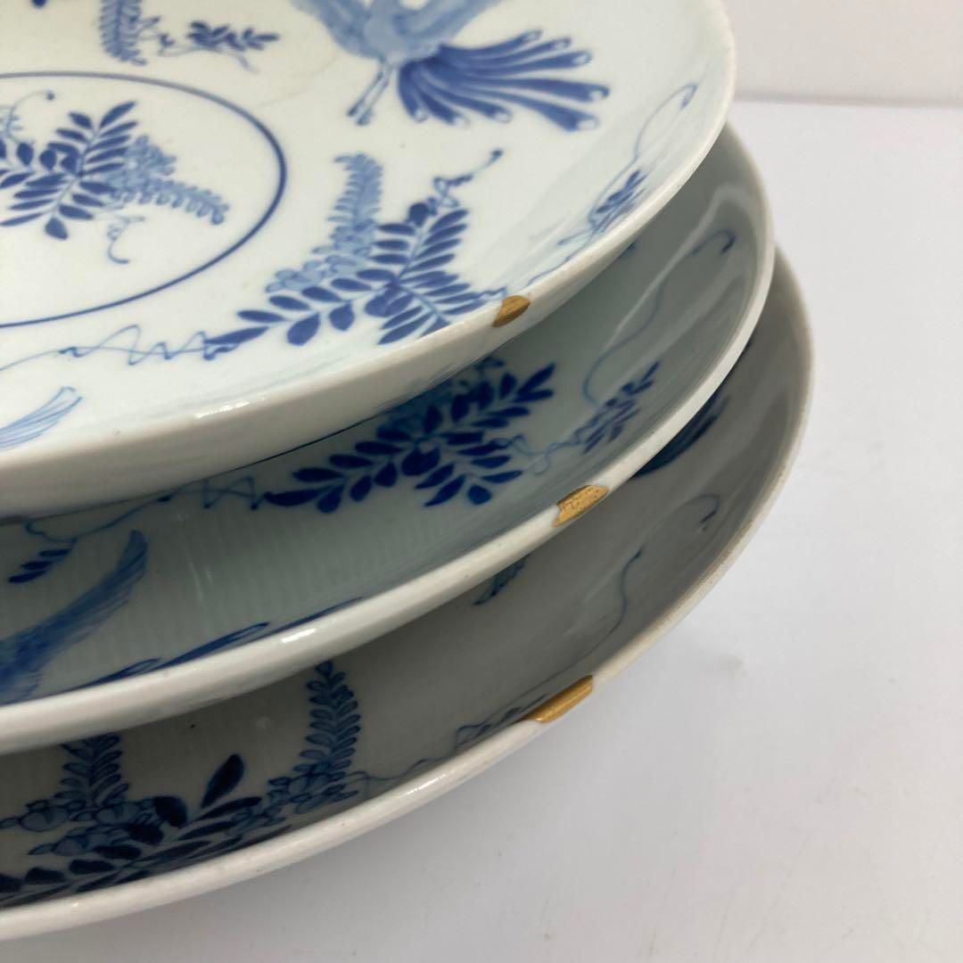 時代 鍋島焼 鳳凰図 櫛目高台 大皿5枚 タサチ 東な6-0603②