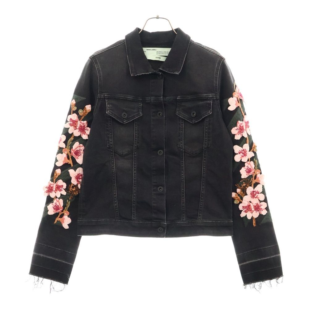 OFF-WHITE オフホワイト 17AW Cherry Blossom Diagonal Denim Jacket 刺繍デニムジャケット グレー レディース OWEA063E17150039