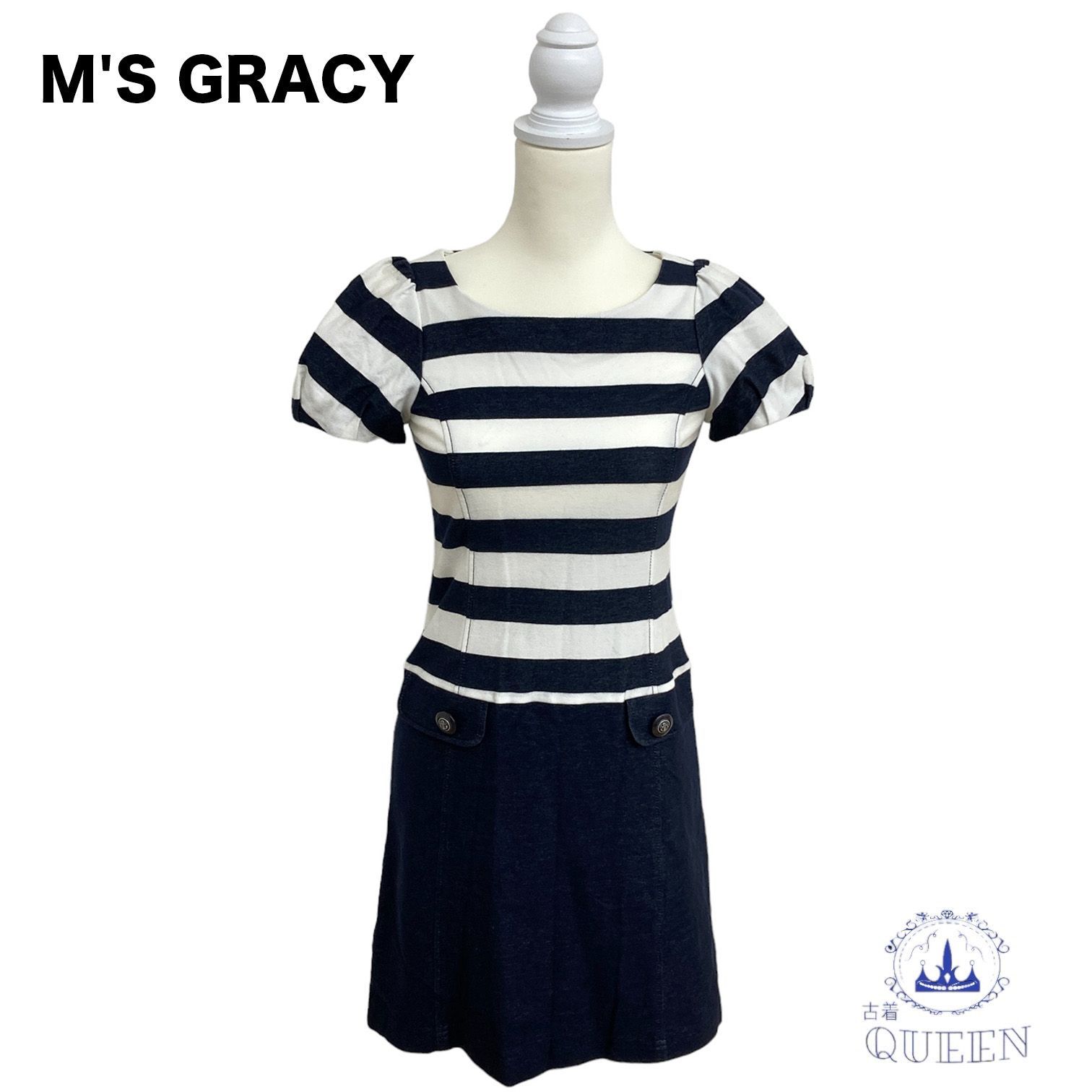 【M'S GRACY】 ワンピース 膝丈 半袖 刺繍風 えんじ ブラック 38 M'S GRACY 黒 半袖ひざ丈ワンピース 38 エムズグレイシーM