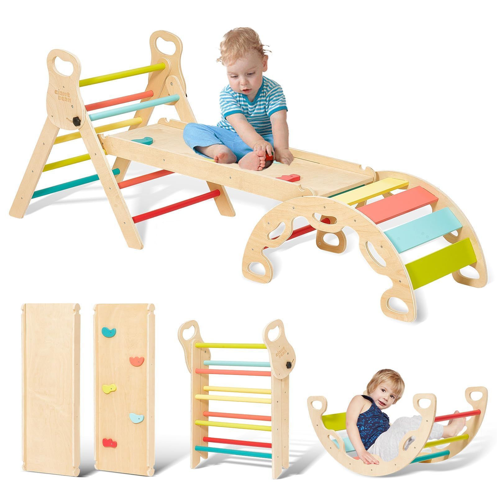 クライミングセット、スライディングランプ＆アーチランプ付き、折りたたみ式木製 クライミングセット、スライディングランプ＆アーチランプ付き