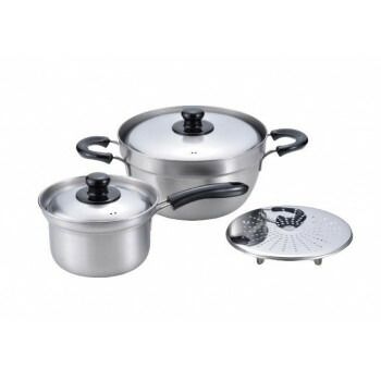 燕三 IH対応ふきこぼれにくい片手鍋16cm＆両手鍋23cm 目皿付 EM-011