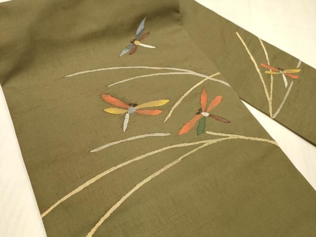 平和屋着物●九寸名古屋帯 草葉蜻蛉文 金糸 正絹 DAAY8005cm