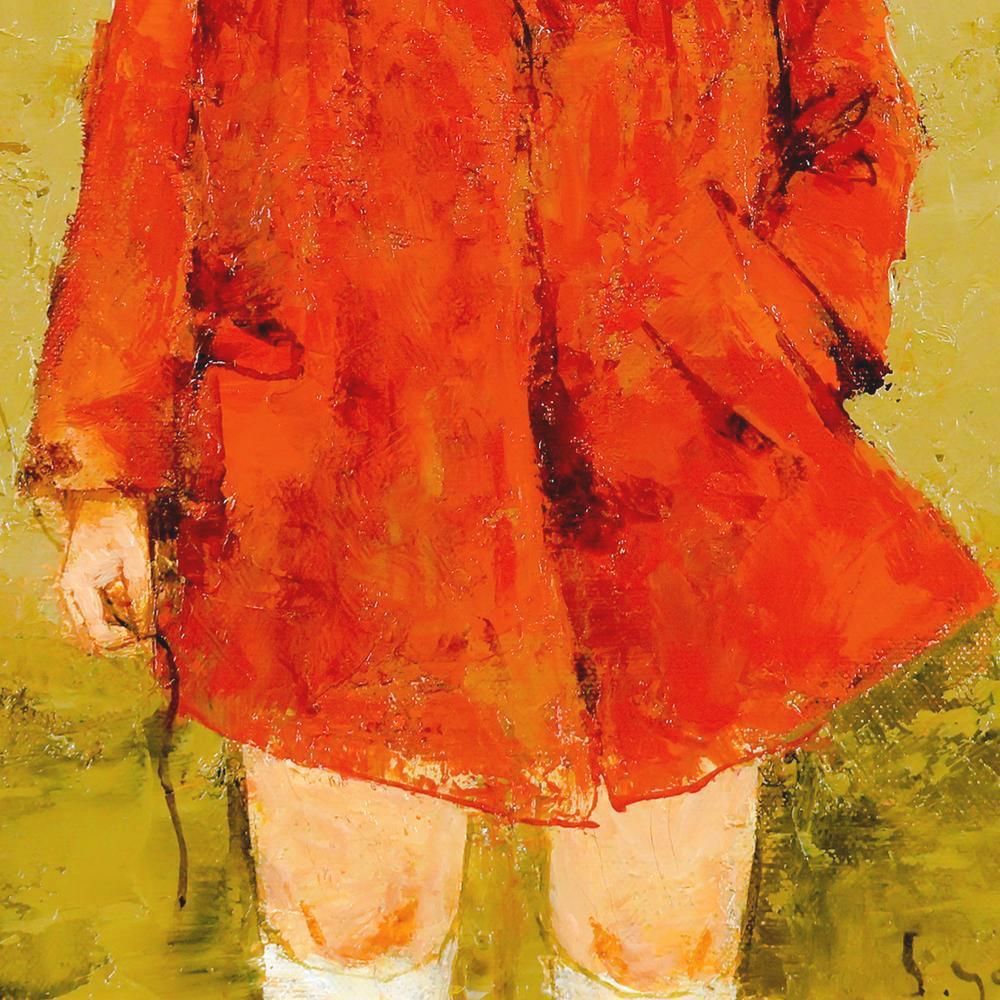 真作】【WISH】横山申生「赤い服の少女」油彩 3号 金髪 ◇風船の