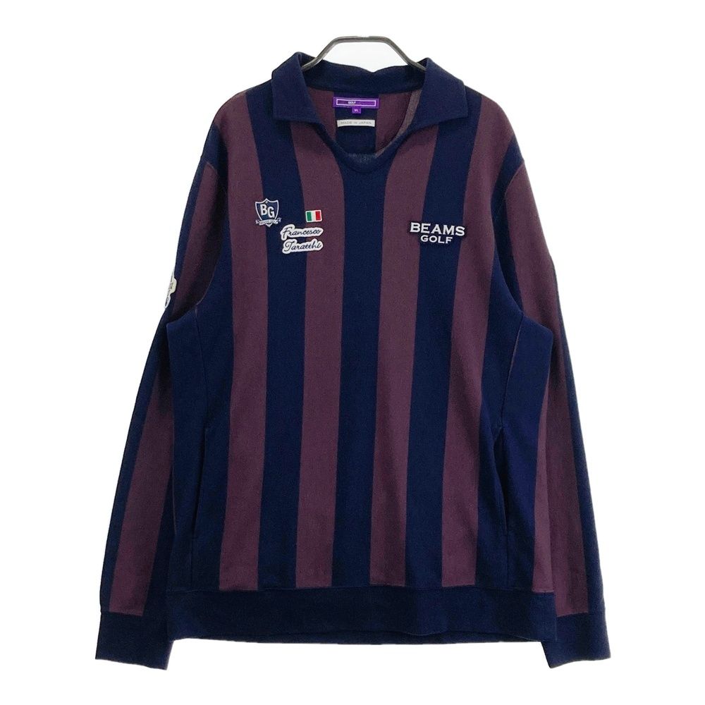 サイズ：XL BEAMS GOLF ビームスゴルフ パープルレーベル 襟付き 長袖Tシャツ ストライプ柄 ネイビー系 [240101483259] ゴルフウェア メンズ ストスト サイズ：XL BEAMS GOLF ビームスゴルフ パープルレーベル 襟付き