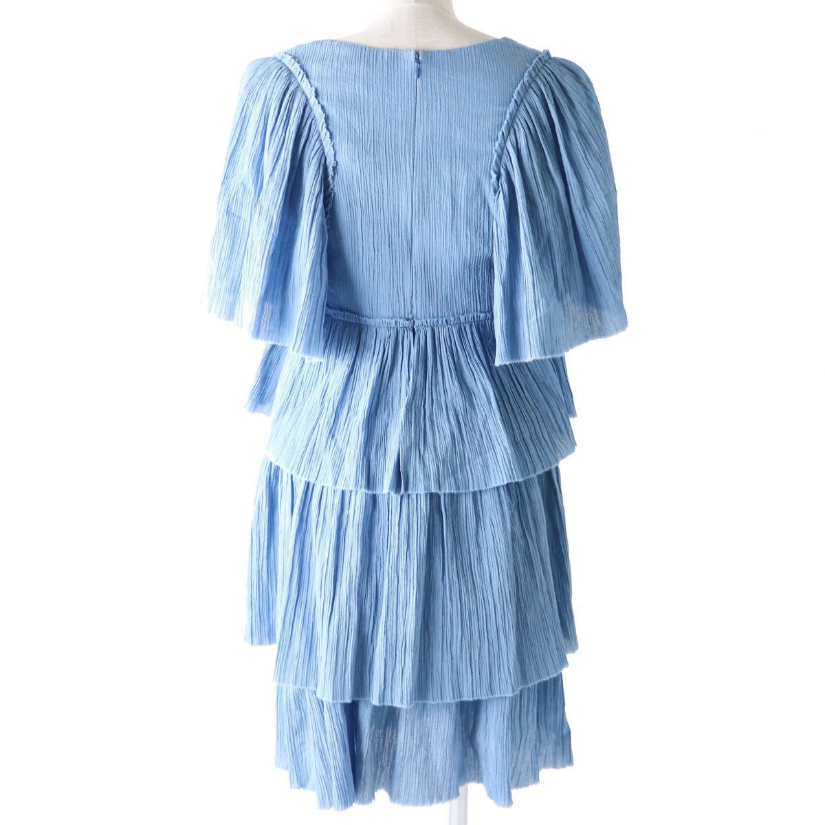 未使用◇定価245700円 SONIA RYKIEL ソニアリキエル OP RP LS0109／15301406 スクエアネック カットオフ ティアードワンピース ブルー 34 未使用品◇定価245700円 ソニアリキエル OP RP LS0109/15301406