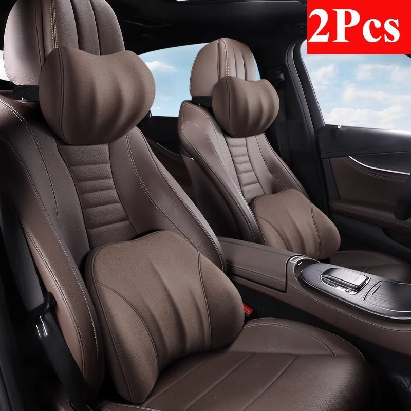 育つ 車用 ヘッドレスト ランバーサポート ネックピロー ウエストクッション 2セット 運転席の背もたれ 運転サポート ブラウン シートクッション 車 首枕 腰枕 背もたれ 腰当て クッション 腰痛クッション 車用品 椅子 通気性