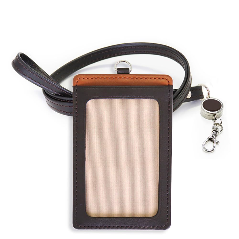 数量 社員証 ケース パスケース 定期券入れ IDカードホルダー リールつき ネックストラップ カラビナキーホルダー 縦型 フィルム取替可 本革 革 シールアル レザー バイ
