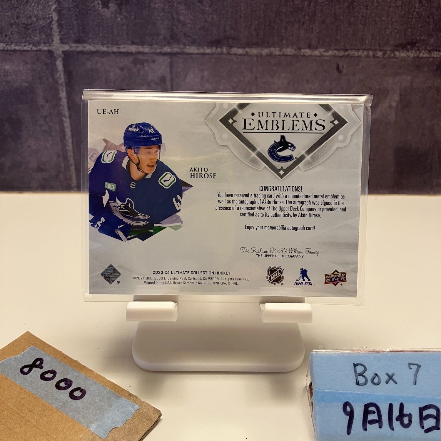 2023-24 Upper Deck Ultimate Collection Akito Hirose サイン