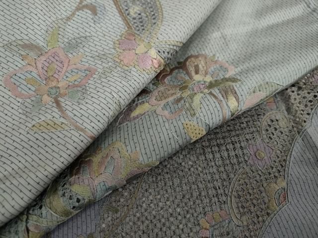 平和屋着物●中国三大刺繍　汕頭刺繍　総刺繍　大島紬　訪問着　更紗花唐草文　暈し染め　正絹　逸品　DAAW5606ud 平和屋着物○中国三大刺繍 汕頭刺繍 総刺繍 大島紬 訪問着 更紗花唐草