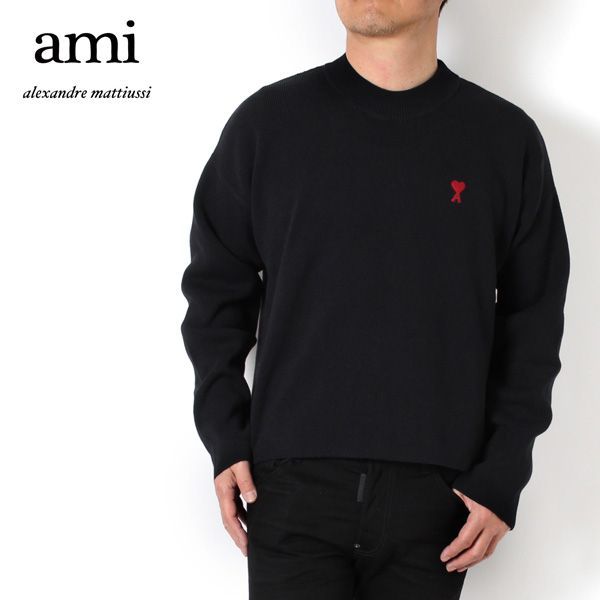 24SSモデル アミ アレクサンドル マテュッシ AMI Alexandre Mattiussi メンズ ロゴ刺しゅう 化繊混コットンウール  セーター【BLACK】 UKS046.KN0042 001 BLACK/【2024SS】m-tops - メルカリ