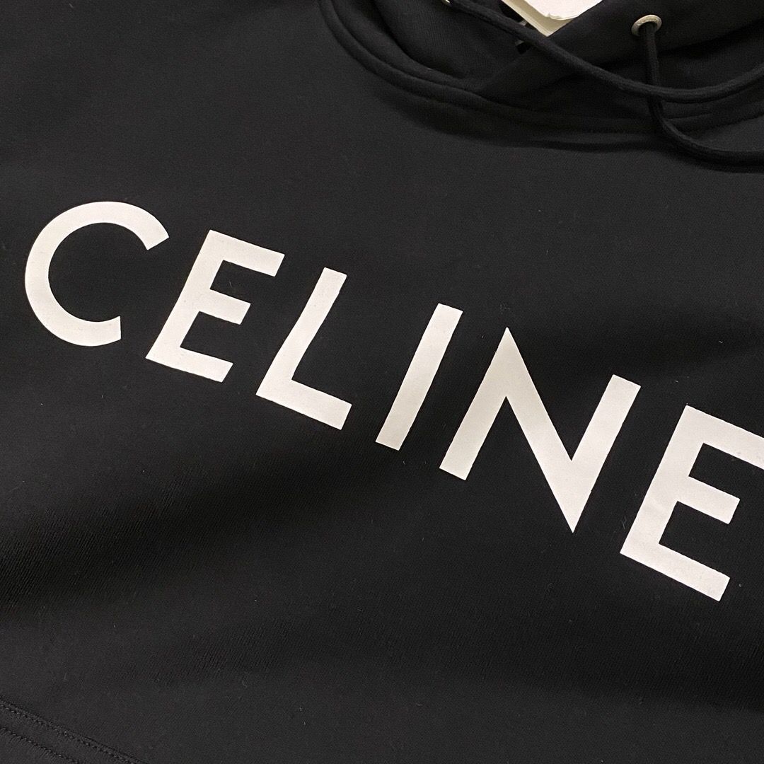 Celine セリーヌ 黒生地パーカー 白ロゴ 男女兼用 - トップス